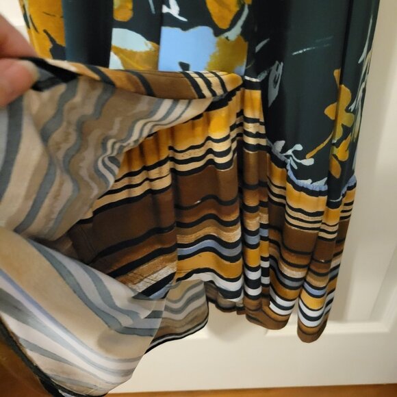 Du Jour Dark Green Floral Boho 3/4 Sleeve Faux Wrap Maxi Dress Size Medium - Picture 5 of 11